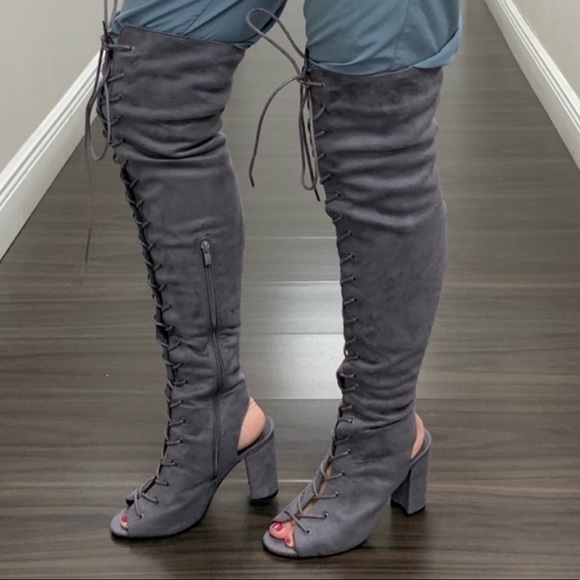 Brand New Sexy Grey Boutique Lace Up Heeled Boots - Picture 5 of 6
